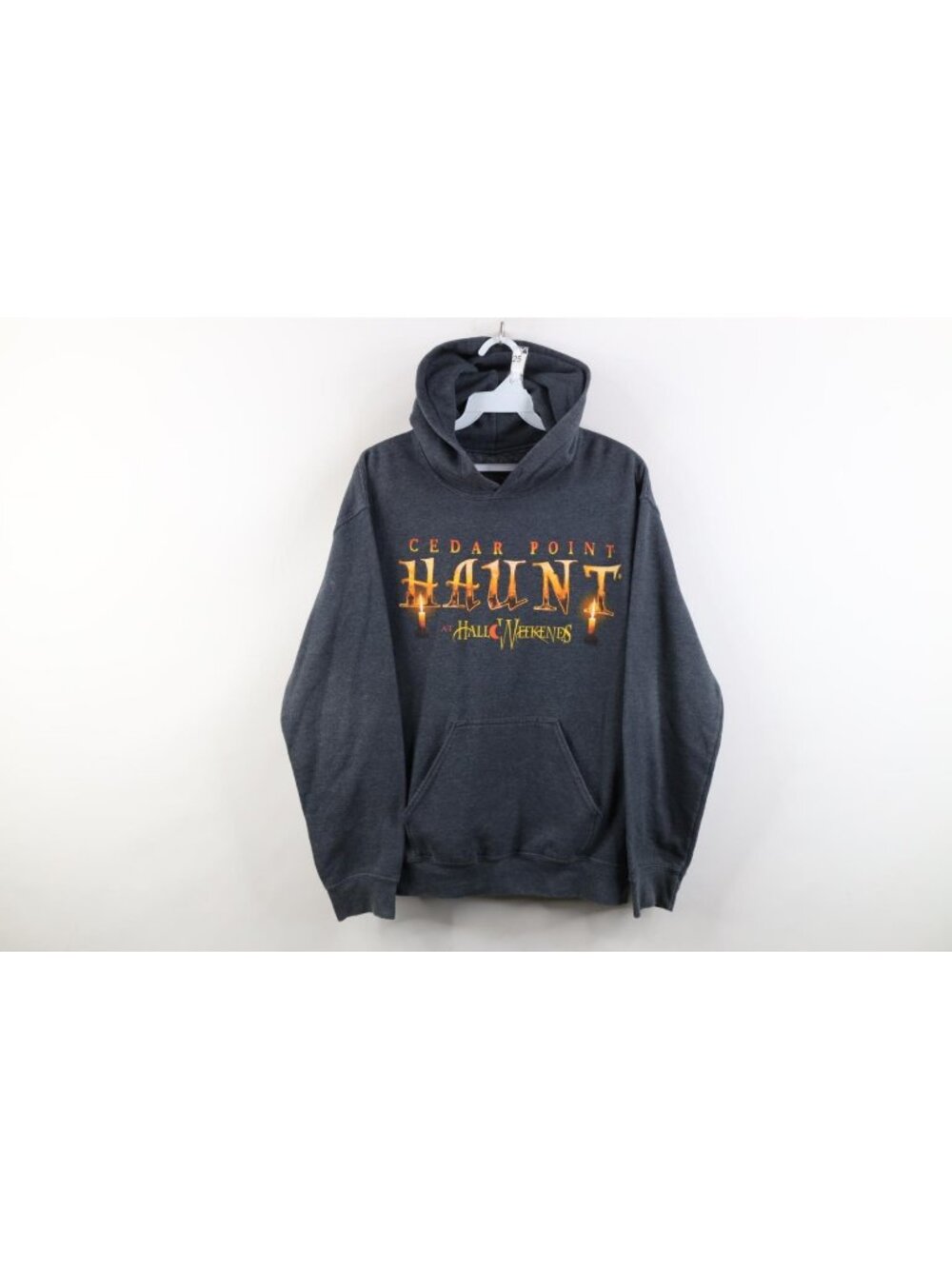Vintage Mens Small Halloween HalloWeekends Cedar Point Hoodie Sweatshirt Gray
